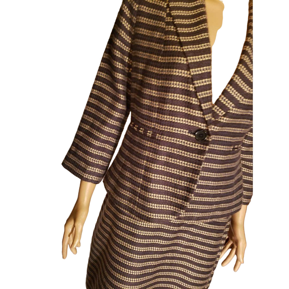 LOFT Women 2PC Beige/Blue/Black Acrylic and Cotton Lined Skirt Suit Size 6